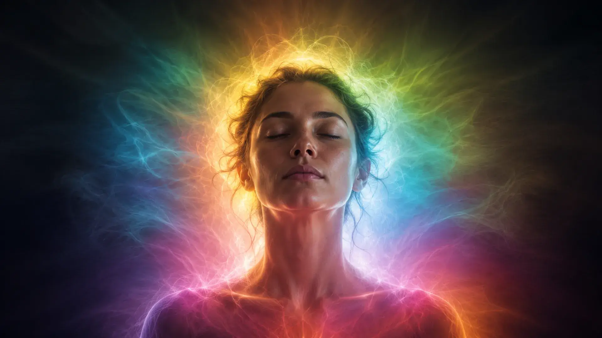 Representación visual de los campos sutiles y vibracionales que componen el aura humana.