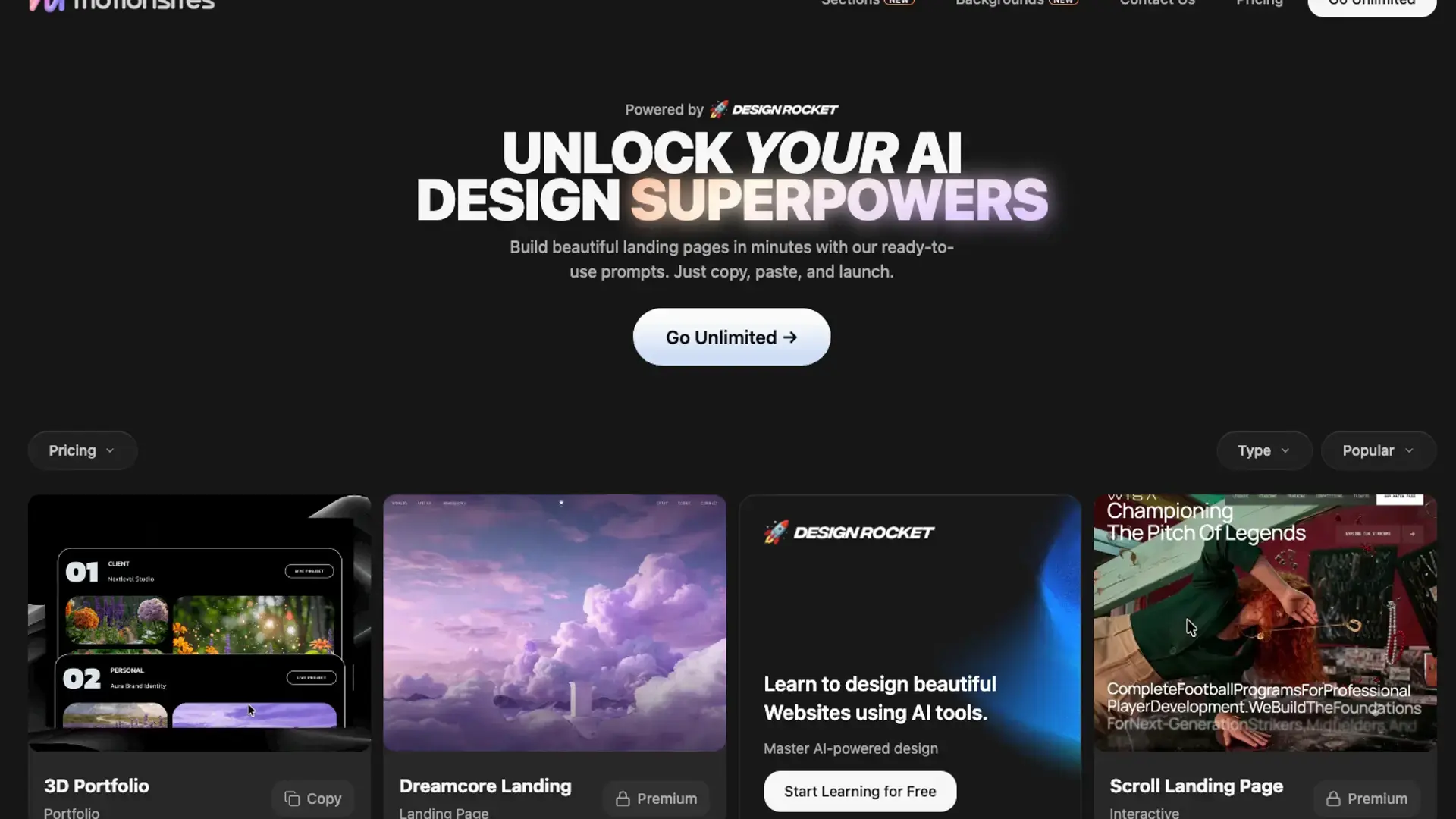 Interfaz de usuario interactiva y componentes premium de diseño web asistido por inteligencia artificial en MotionSites